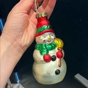 Festive Snowman Ornament with Red and Green Accents